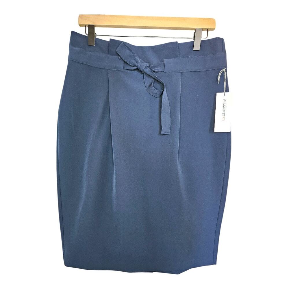 NEW Liz Claiborne Paperbag Waist Tie Belt A-Line Skirt Navy Blue Size 10